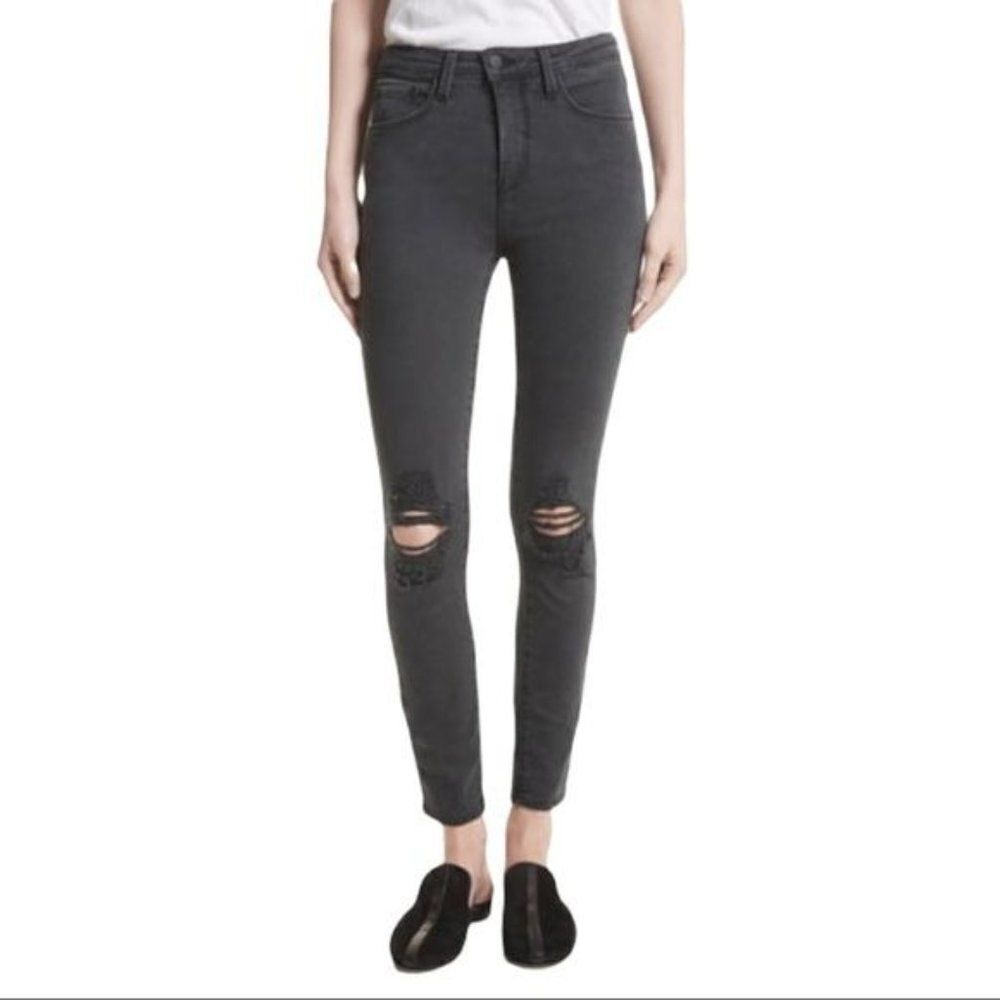 NEW L'AGENCE Coal Destruct Margot High-rise Distressed Skinny Ankle Jeans 25